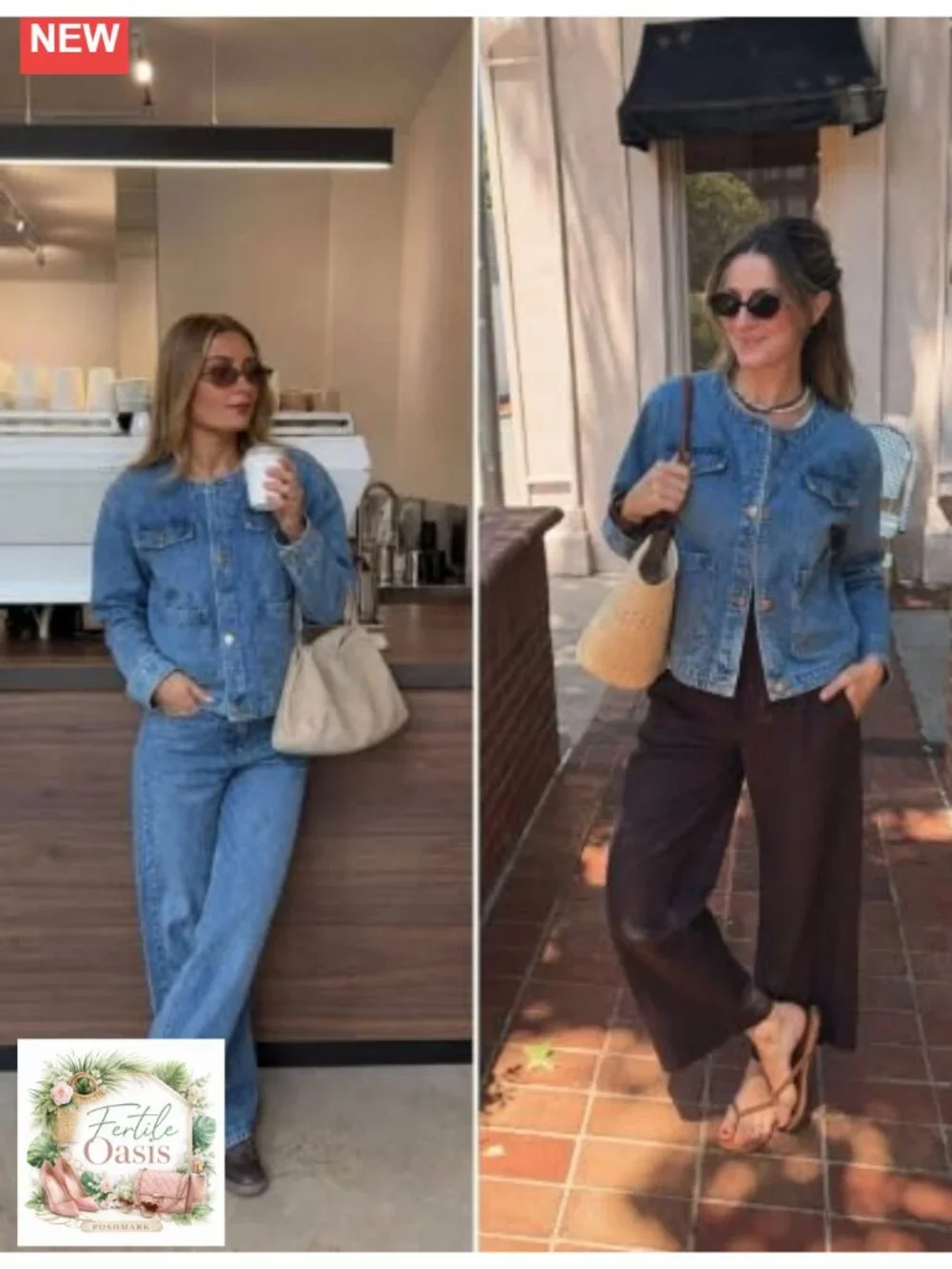 Womens Crop Collarless Denim Jacket Button Down Casual Fall Coat